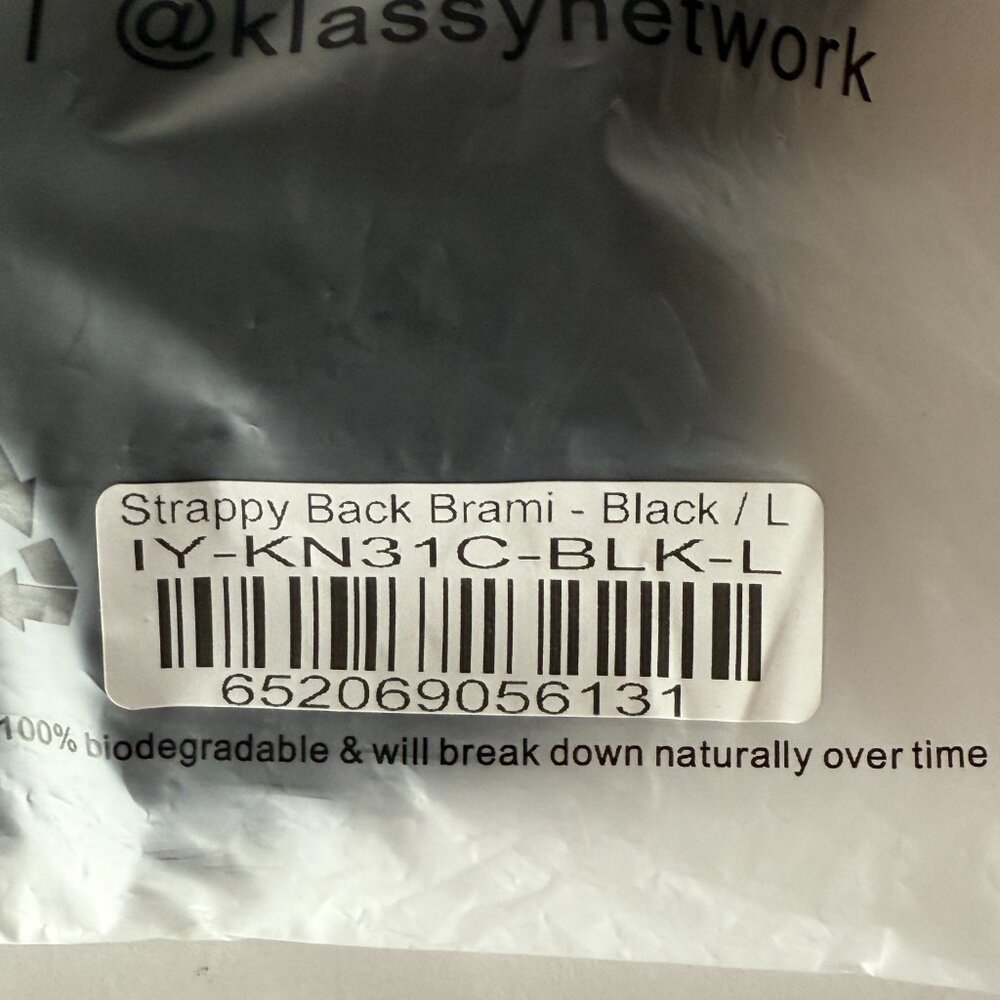 Klassy Network Black Crisscross Strappy Brami Crop Top with Built-In Pads Size L - Picture 5 of 5